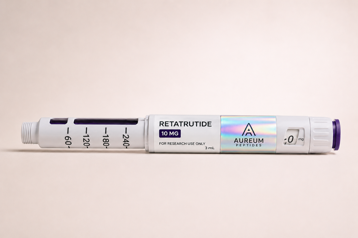 Retatrutide pen research peptide verpakking - Aureum Peptides